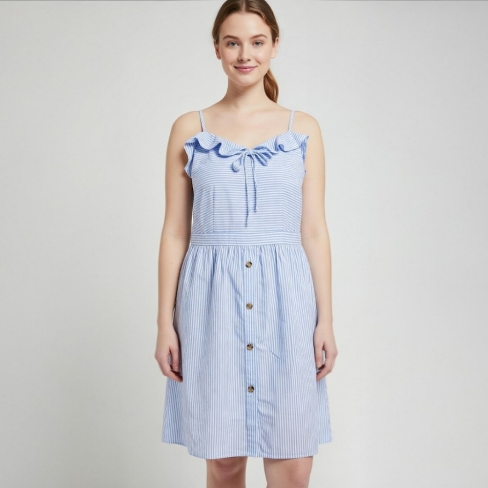 Dash of Glitter Striped Milkmaid Cami Sun Dress Button Front Blue White Size XXL